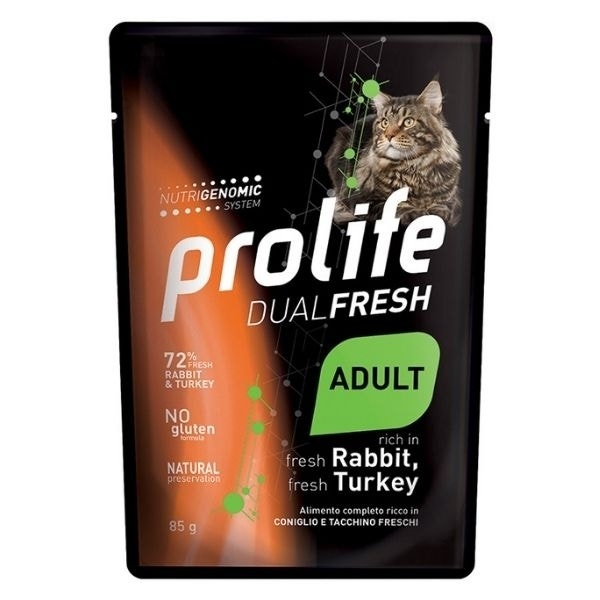 Prolife Dual Fresh Coniglio E Tacchino Freschi Cibo Umido Per Gatti Adulti Bustina 85g-2