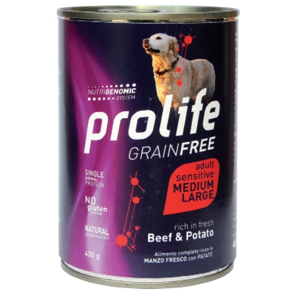 Prolife Grain Free Manzo Fresco Con Patate Cibo Umido Per Cani Adulti Taglia Media/Grande Lattina 800g-2