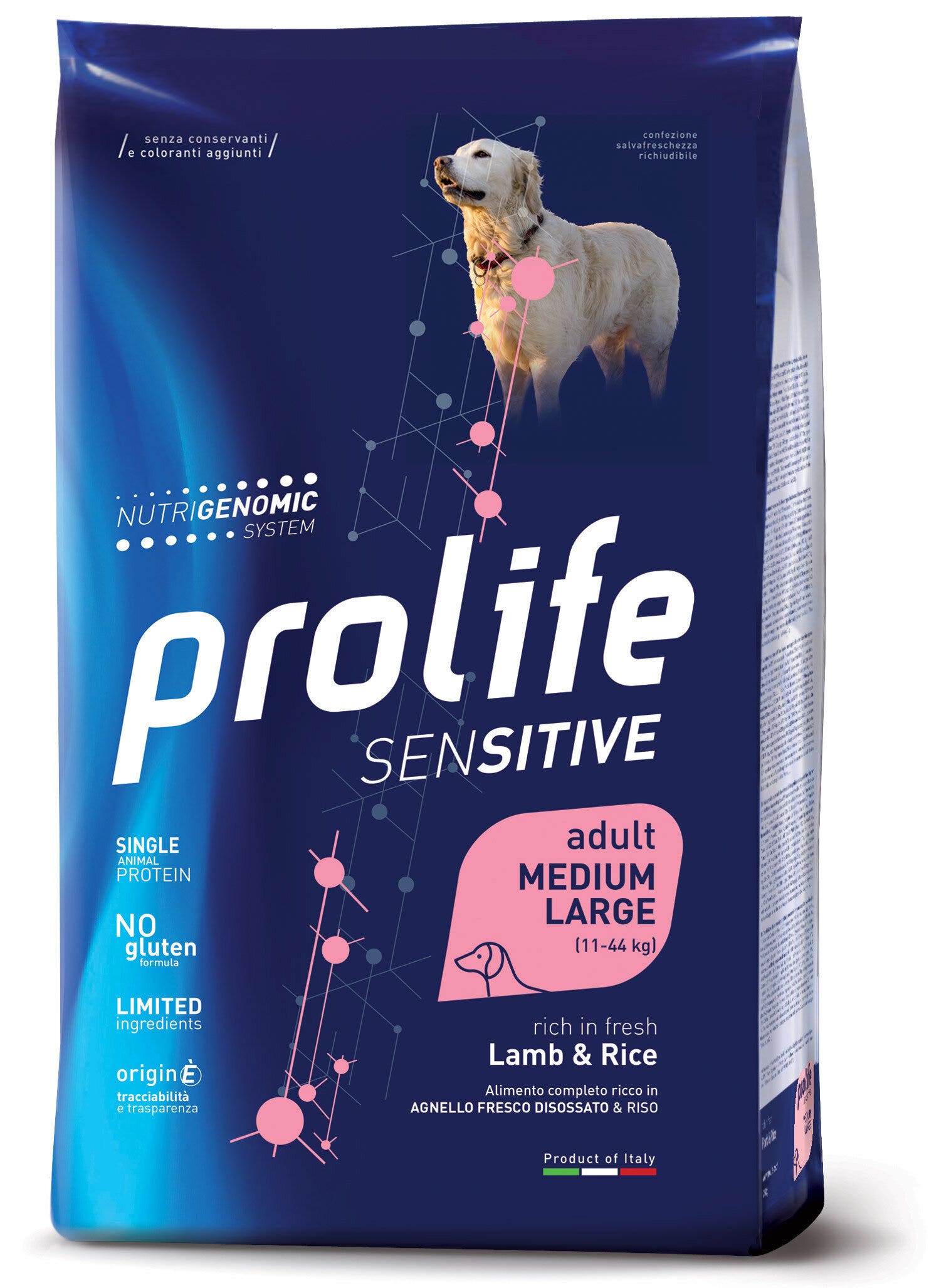 Prolife Dog Sensitive Lamb & Rice Cibo Secco Per Cani Adulti Taglia Media/Grande Sacco 2,5kg-1