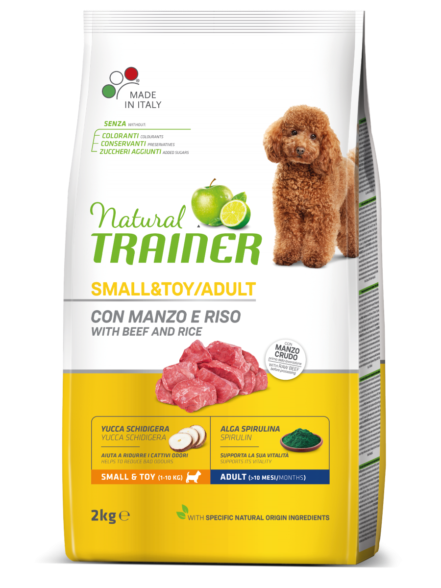 Natural Trainer Crocchette Manzo/Riso Per Cani Adulti Taglia Piccola Sacco 2kg-3