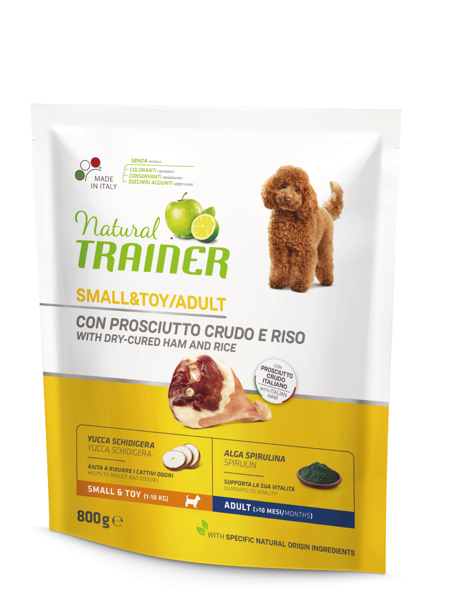 Natural Trainer Crocchette Prosciutto Crudo/Riso Per Cani Adulti Taglia Piccola Sacco 800g-3