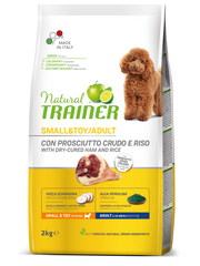Natural Trainer Crocchette Prosciutto Crudo/Riso Per Cani Adulti Taglia Piccola Sacco 2kg-3