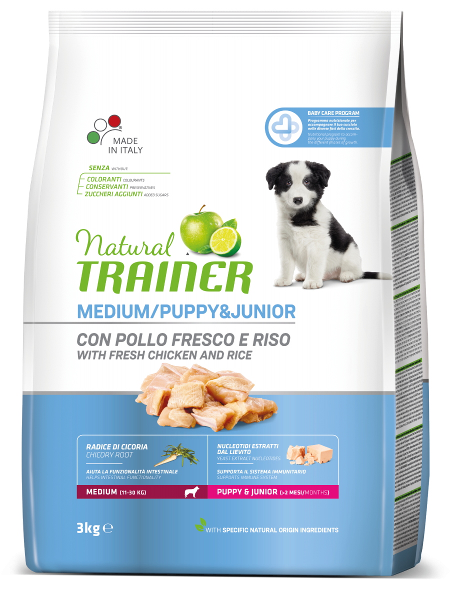 Natural Trainer Crocchette Pollo Fresco Per Cuccioli Taglia Media Sacco 3kg-3