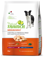 Natural Trainer Crocchette Pollo Fresco/Riso/Alga Spirulina Per Cani Adulti Taglia Media Sacco 3kg-3