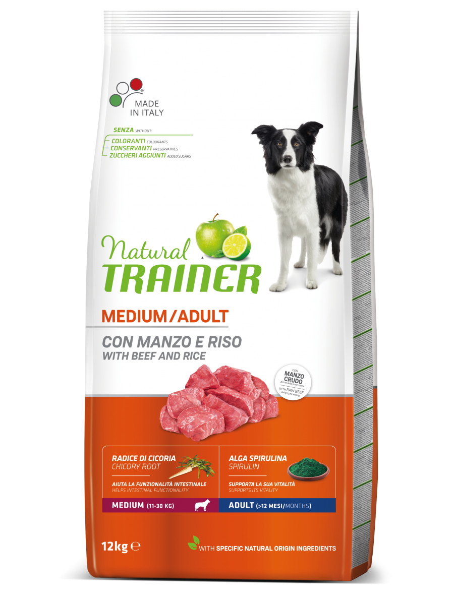 Natural Trainer Crocchette Manzo/Riso Per Cani Adulti Taglia Media Sacco 12kg-3