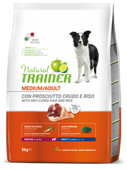 Natural Trainer Crocchette Prosciutto Crudo/Riso Per Cani Adulti Taglia Media Sacco 3kg-3