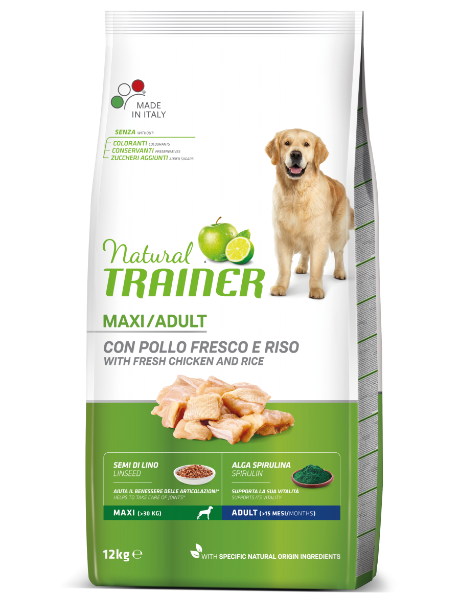 Natural Trainer Crocchette Pollo/Riso/Alga Spirulina Per Cani Adulti Taglia Grande Sacco 12kg-3