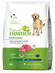Natural Trainer Crocchette Manzo/Riso Per Cani Adulti Taglia Grande Sacco 3kg-3