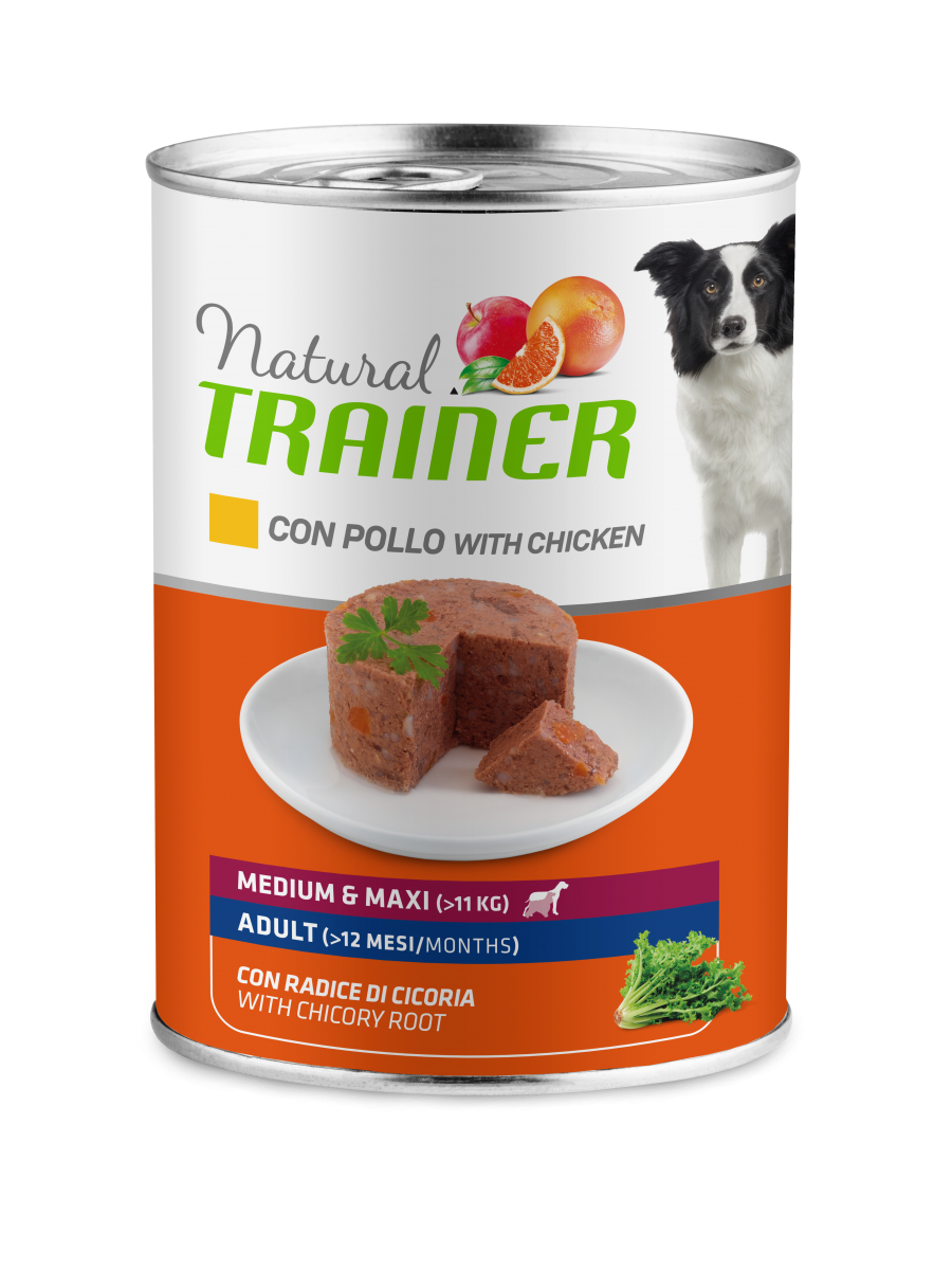 Natural Trainer Pollo E Cicoria Per Cani Adulti Taglia Media/Grande Lattina 400g-4