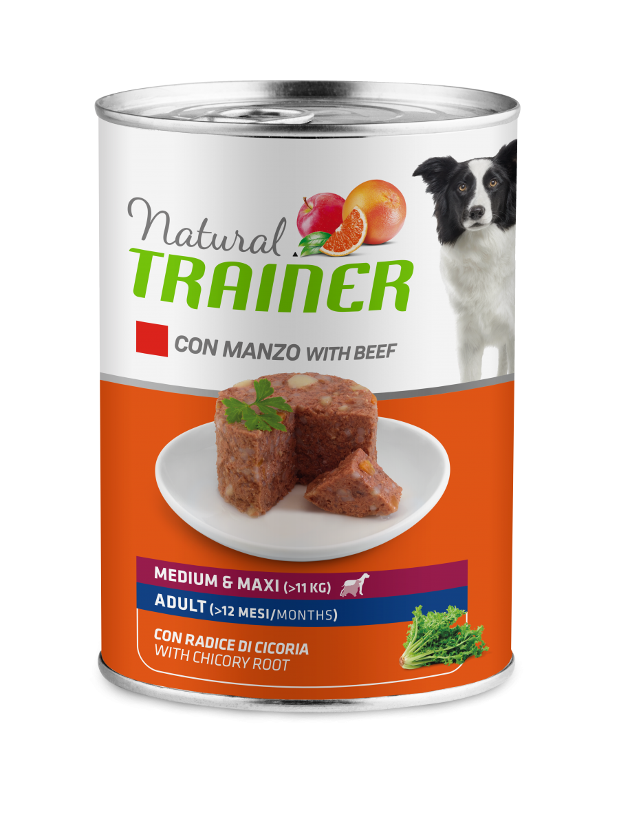 Natural Trainer Cibo Umido Manzo/Riso Per Cani Adulti Taglia Media/Grande Lattina 400g-3