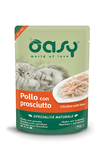 Oasy Wet Cat Pollo Con Prosciutto Cibo Umido Naturale Gatti Adulti Lattina 70g-5