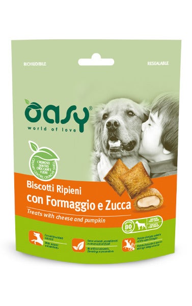 Oasy Snack per Cani Biscotti Ripieni con Formaggio e Zucca 80g-2