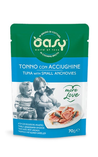 Oasy Wet Cat More Love Tonno Con Acciughine Cibo Umido Per Gatti Adulti 70g-2