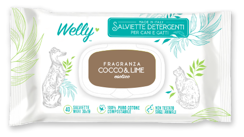 Welly Salviette Detergenti Esotiche Cocco & Lime Per Cani E Gatti 40 Pezzi-1