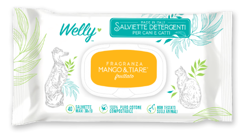 Welly Salviette Detergenti Fruttate Mango & Tiarè Per Cani E Gatti 40 Pezzi-2