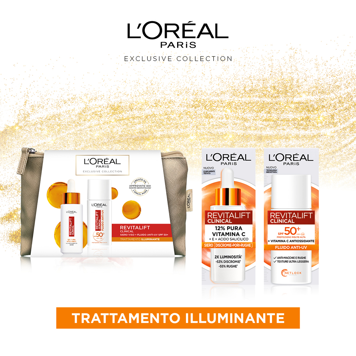 L'Oréal Paris Pochette Revitalift Clinical con Siero Viso+Fluido Anti-UV SPF 50+Routine Illuminante con Vitamina C 30 ml+50 ml-2
