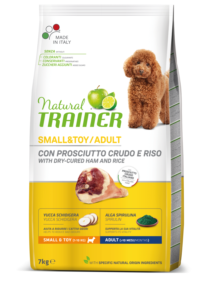 Natural Trainer Crocchette Prosciutto Crudo/Riso Per Cani Adulti Taglia Piccola Sacco 7kg-3