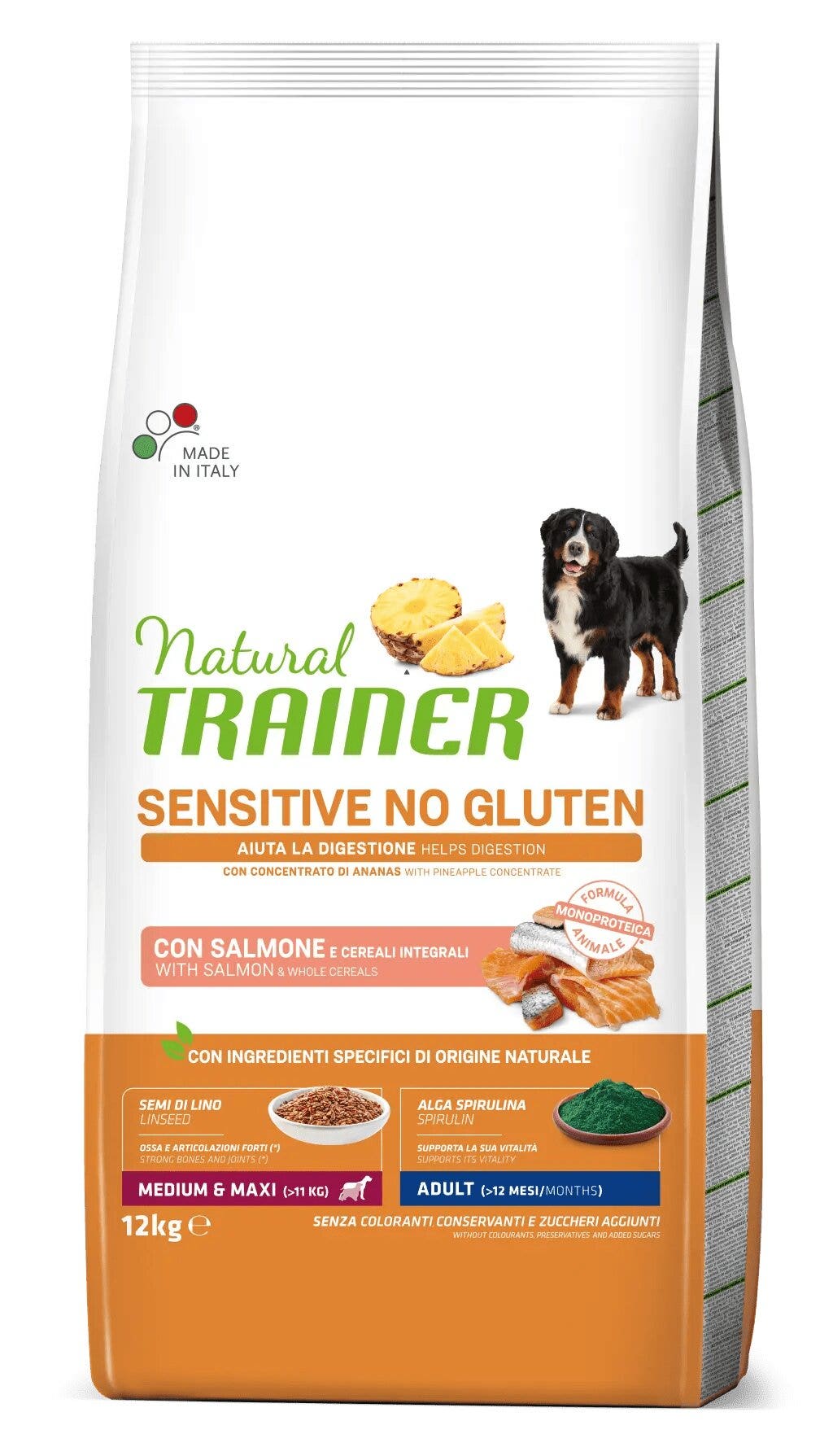 Natural Trainer Sensitive Senza Glutine Crocchette Salmone Per Cani Adulti Taglia Media/Grande 12kg-1