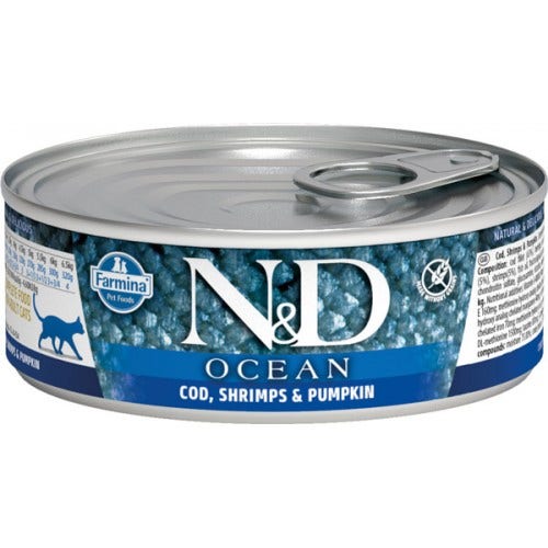 Farmiva ND Cat Ocean Merluzzo/Gamberi/Zucca Gatti Adulti 80g-2