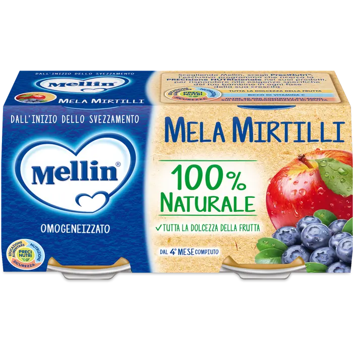 Mellin Omogeneizzato Mela/Banana/Mirtillo 2x100g 4Mesi+-6