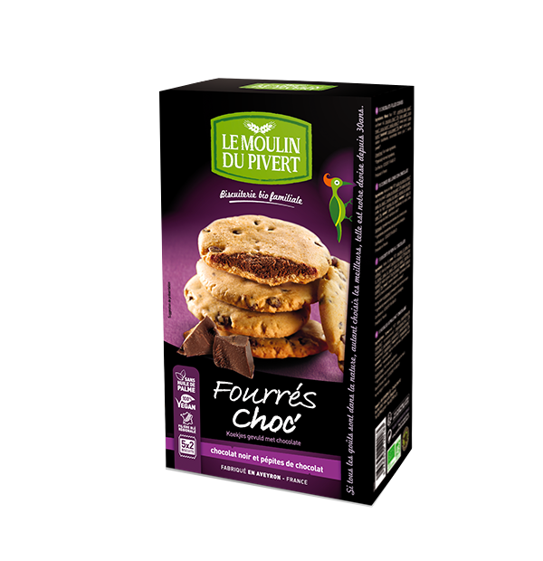 Le Moulin Du Pivert Fourres Choc Biscotti Cioccolato 175g-3