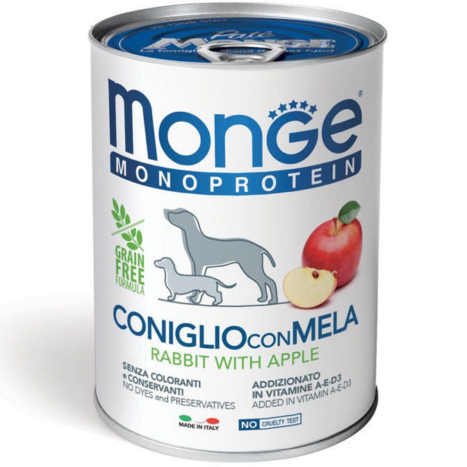 Monge Monoprotein Coniglio Con Mela Cibo Umido Per Cani Adulti 400g-1