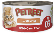 Petreet Tonno Riso Con Salmone Cibo Umido Per Gatti Adulti Lattina 85g-3