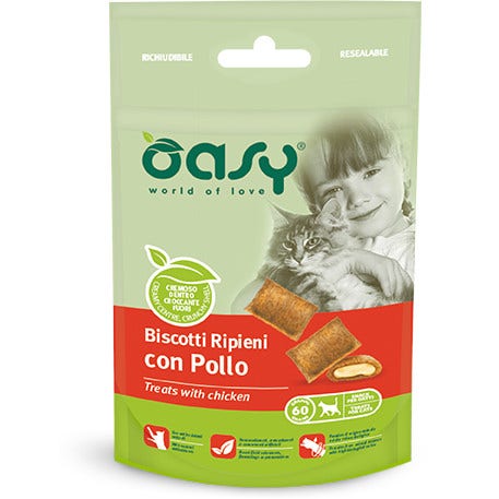 Oasy Wet Cat Snack Biscotti Ripieni Con Pollo Gatti 60g-2
