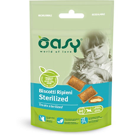 Oasy Wet Cat Snack Biscotti Ripieni Al Pollo Gatti Sterilizzati 60g-2