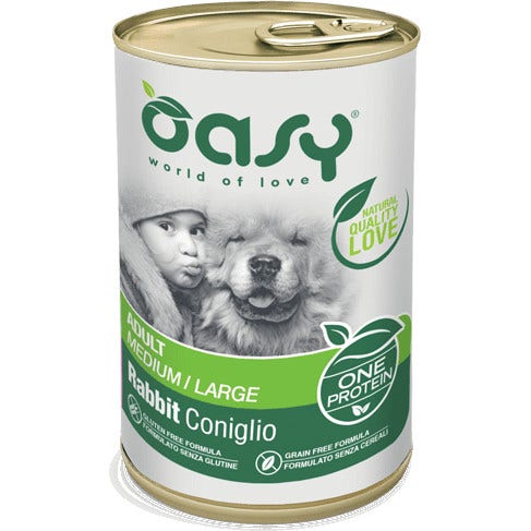 Oasy Wet Dog One Animal Protein Coniglio Cibo Umido Cani Adulti Taglia Media/Grande Lattina 400g-2