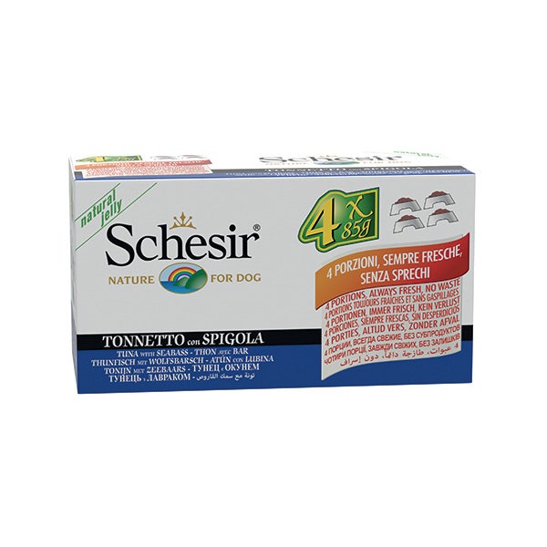 Schesir Tonnetto Con Spigola Cibo Umido Cani 4x85g-2