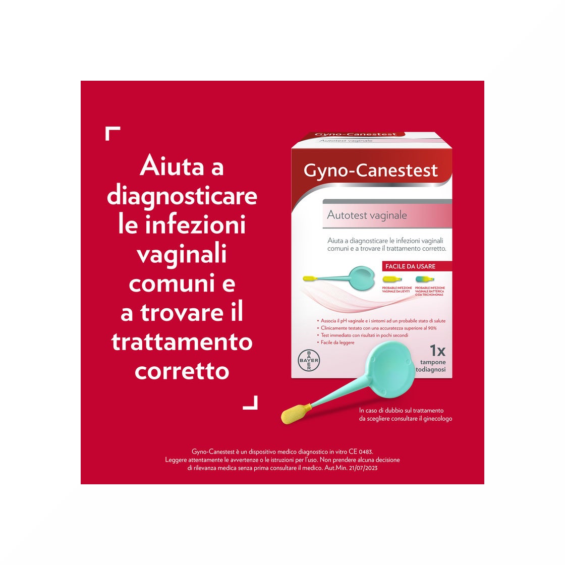 Gyno-Canestest Autotest Vaginale Diagnosi Infezioni Vaginali, Candida, Vaginosi Batterica, 1 Tampone