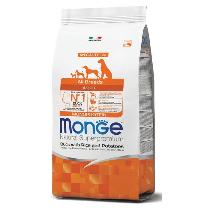 Monge Anatra Riso E Patate Cibo Secco Per Cani Adulti Sacco 12 Kg-1