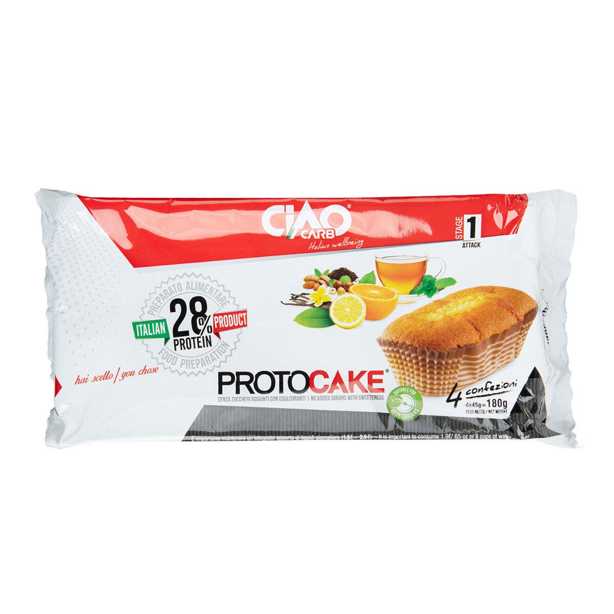 Ciao Carb Stage 1 Protocake Plumcake Proteico Gusto Vaniglia & Limone 4x45g-1