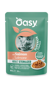 Oasy Wet Lachsstückchen für ausgewachsene, sterilisierte Katzen Beutel 85 g