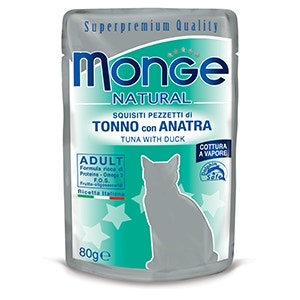 Monge Natural Superpremium Cotti a Vapore Con Tonno E Anatra Cibo Umido Per Gatti 80g-1