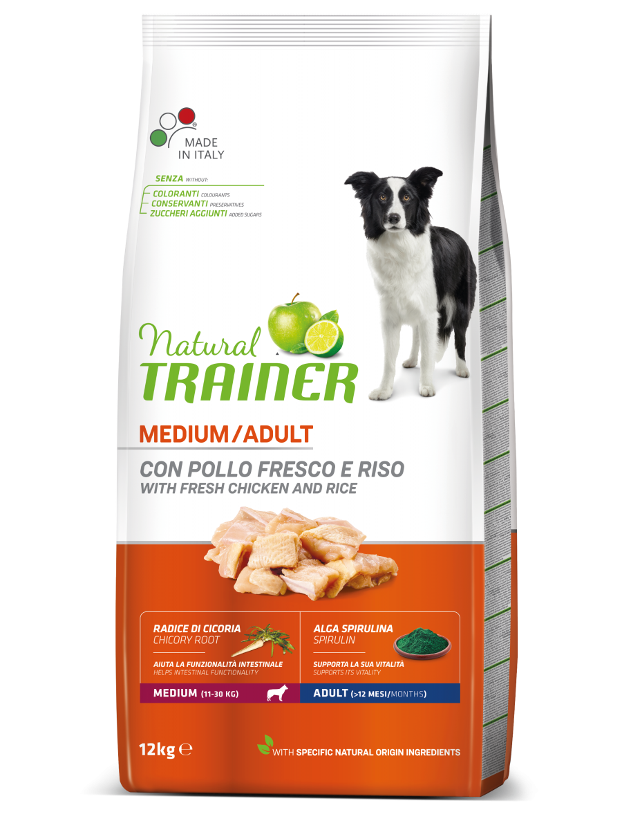 Natural Trainer Crocchette Pollo/Riso/Alga Spirulina Per Cani Adulti Taglia Media Sacco 12kg-3