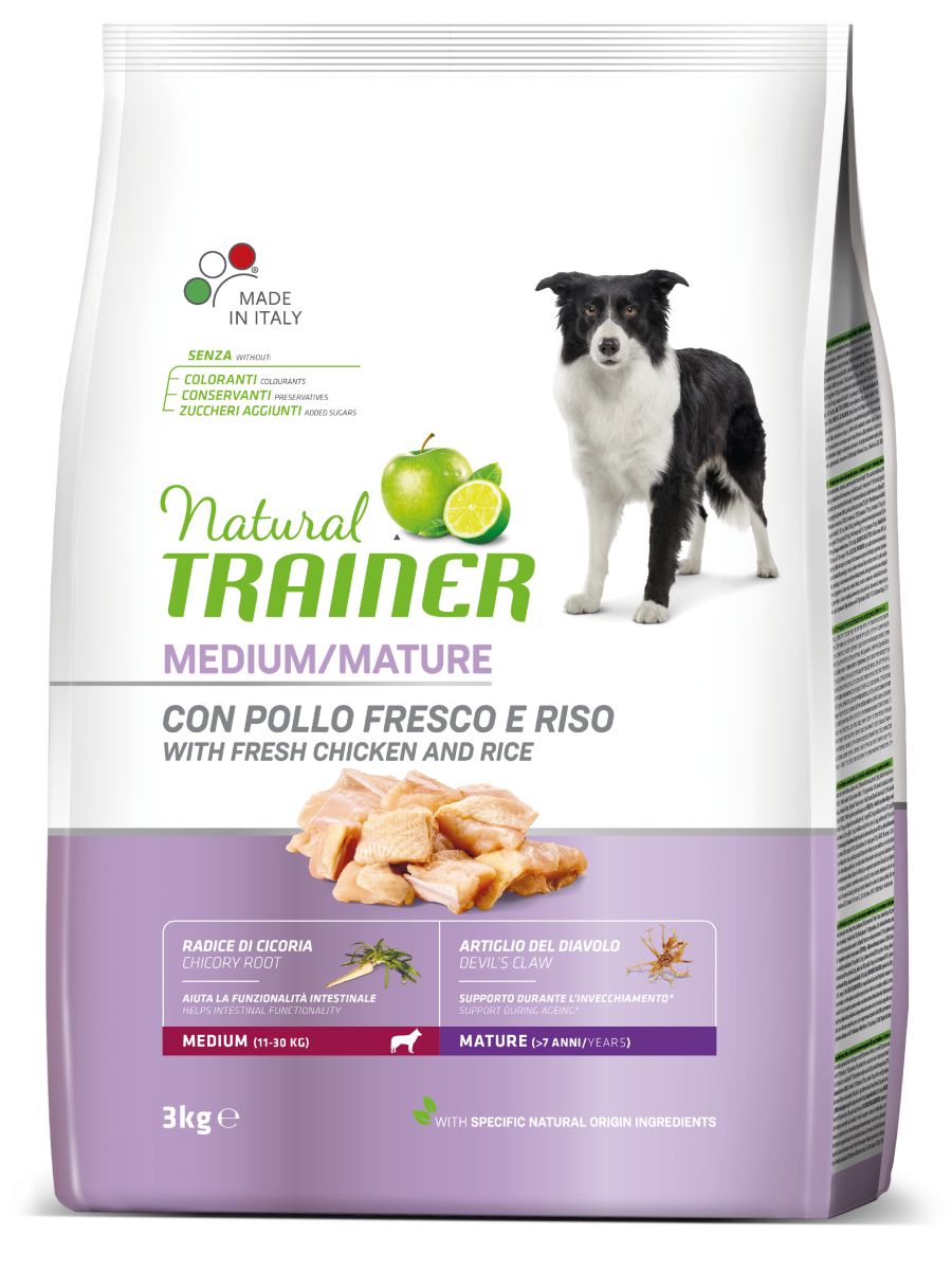 Natural Trainer Crocchette Pollo Fresco Per Cani Adulti Taglia Media Sacco 3kg-3