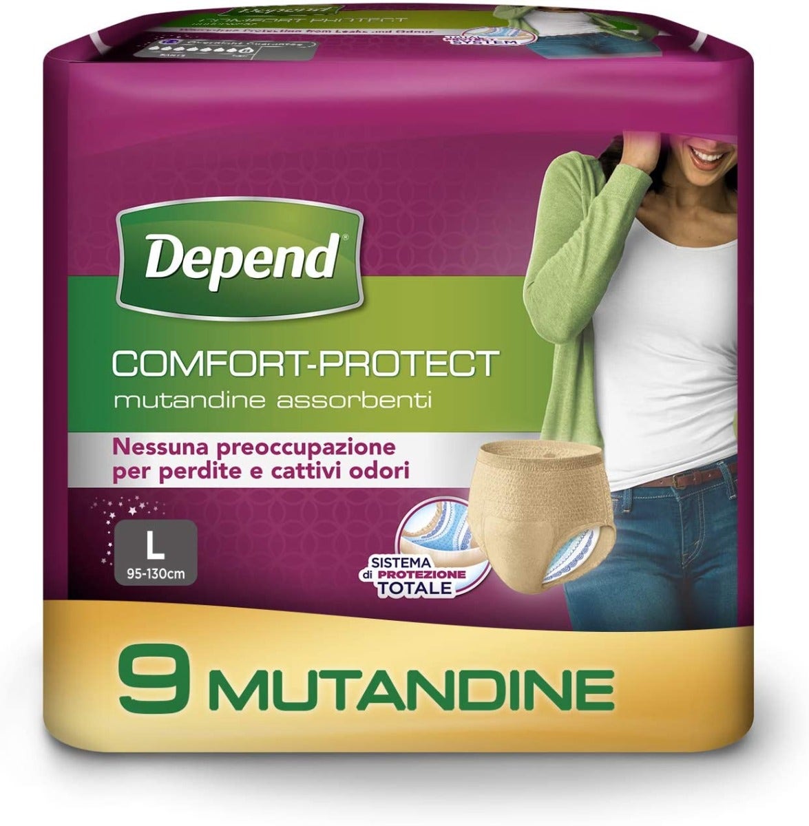 Depend Comfort-Protect Mutandine Assorbenti Donna Taglia L  9 Pezzi-1