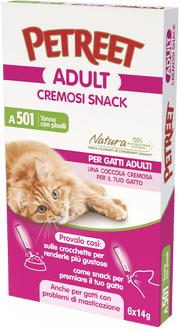 Petreet Adult Cremosi Tonno Pinne Gialle/Piselli Snack Per Gatti Adulti 6x14g-2
