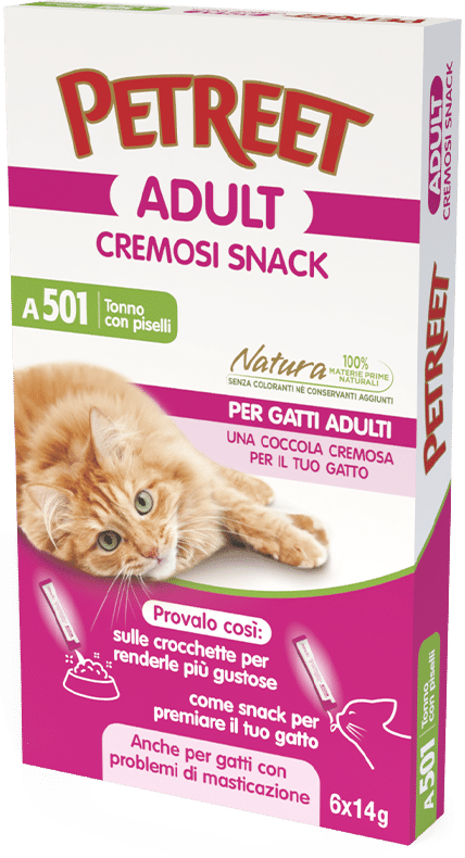 Petreet Adult Cremosi Tonno Pinne Gialle/Piselli Snack Per Gatti Adulti 6x14g-2