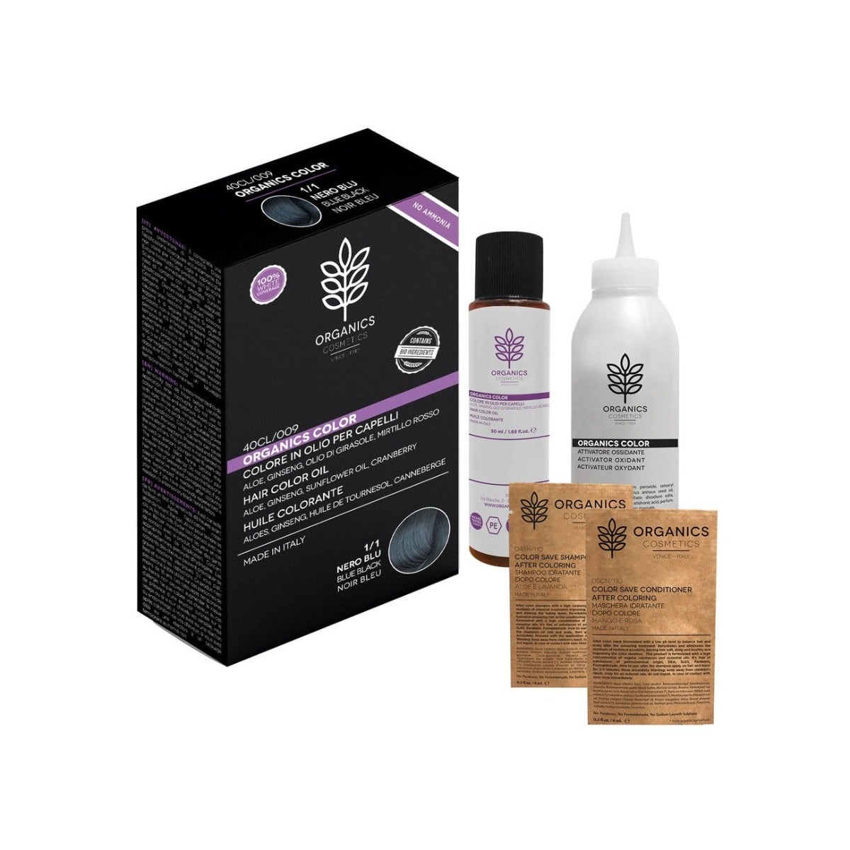 Organics Cosmetics Kit Tinta Per Capelli Organics Color 1/1 Nero Blu -1