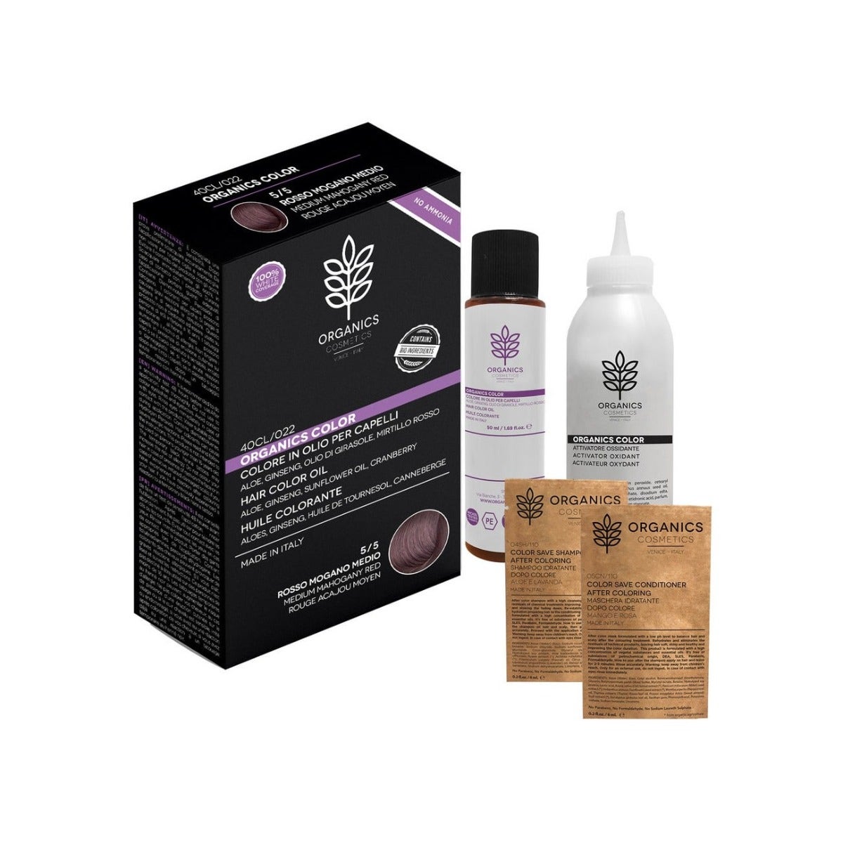 Organics Cosmetics Kit Tinta Per Capelli Organics Color 5/5 Rosso Mogano Medio-1