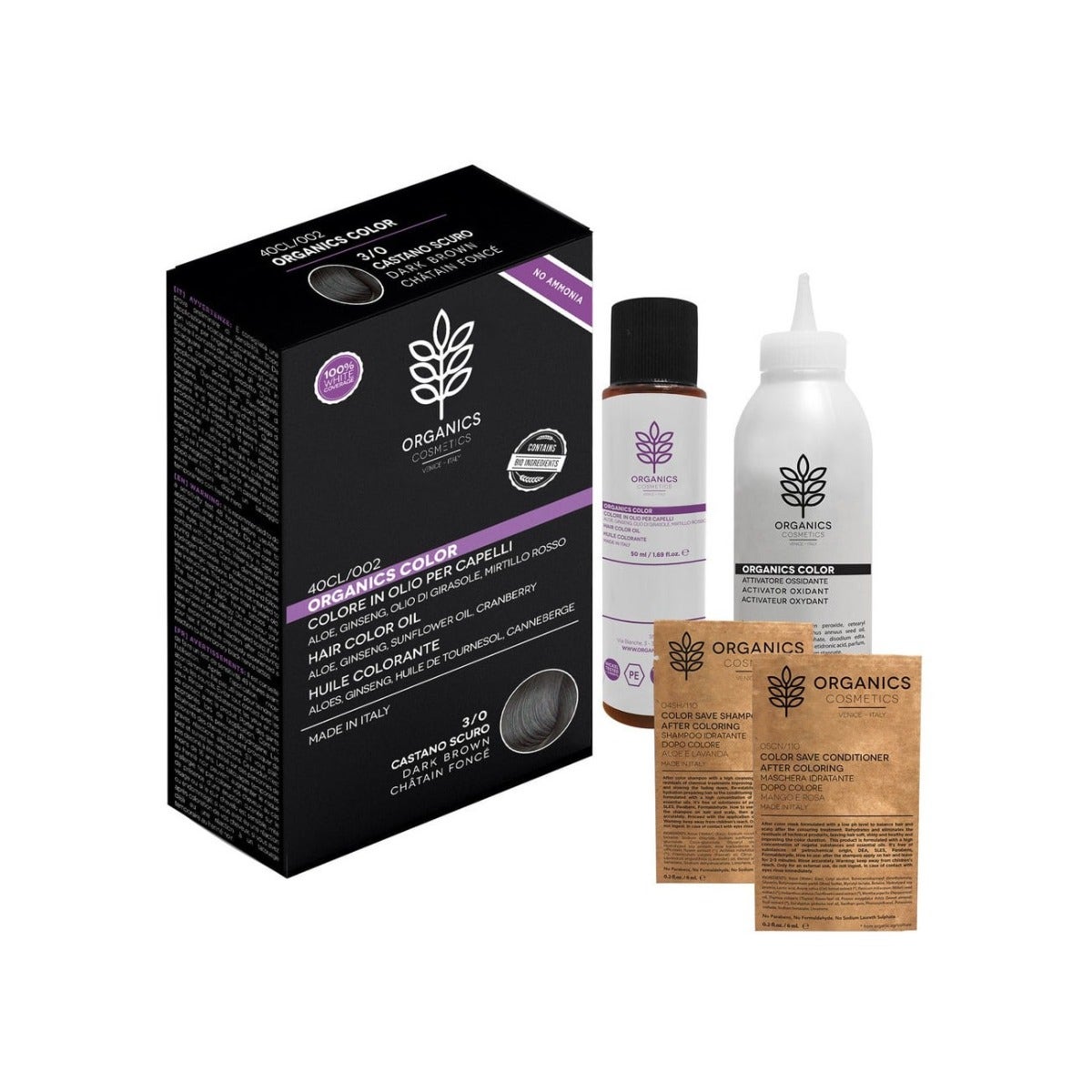Organics Cosmetics Kit Tinta Per Capelli Organics Color 3/0 Castano Scuro-1