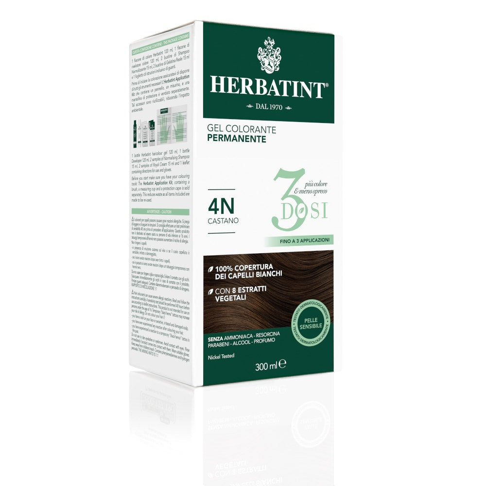 Herbatint Tinta Capelli Gel Permanente 4N Castano 300ml 3 Dosi-4