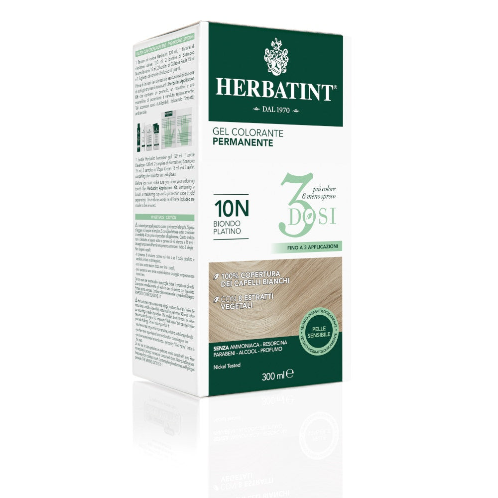 Herbatint Tintura Per Capelli Gel Permanente 10N Biondo Platino 3 Dosi 300ml-3