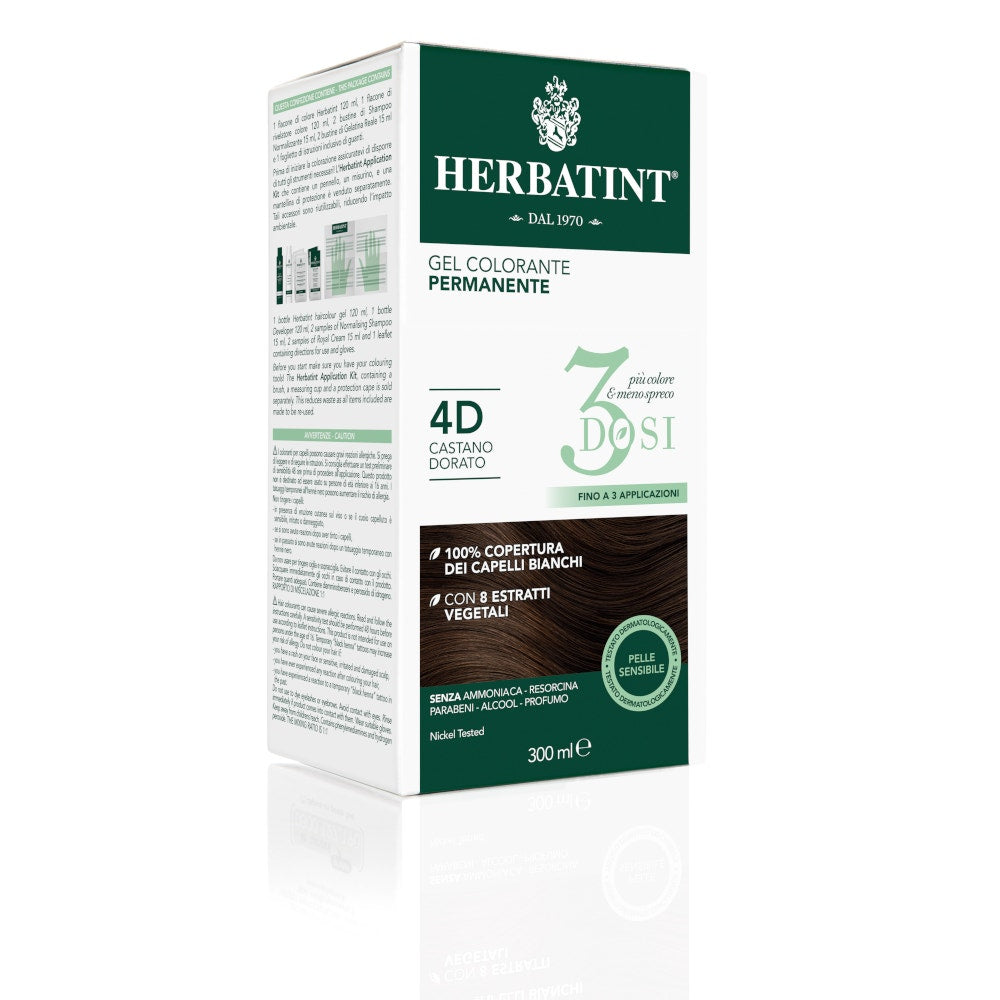 Herbatint Tintura Per Capelli Gel Permanente 4D Castano Dorato 3 Dosi 300ml-1
