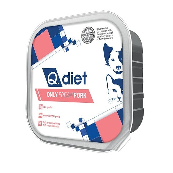 Q.Vet Q Diet Only Fresh Pork Cibo Umido Con Maiale Per Cani/Gatti Adulti Vaschetta 150g-2