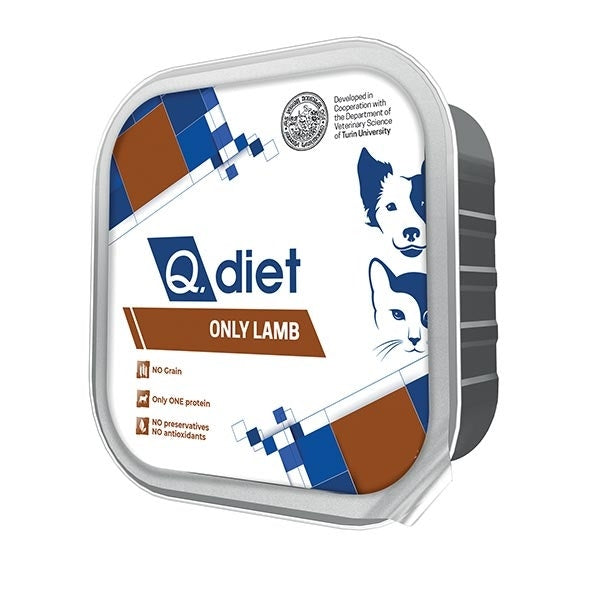 Q.Vet Q Diet Only Lamb Cibo Umido Con Agnello Per Cani/Gatti Adulti Vaschetta 150g-2