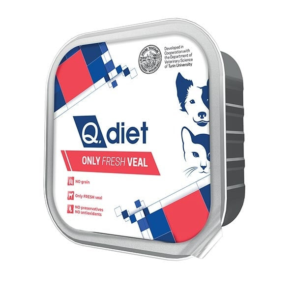 Q.Vet Q Diet Only Veal Cibo Umido Con Vitello Per Cani/Gatti Adulti Vaschetta 150g-2